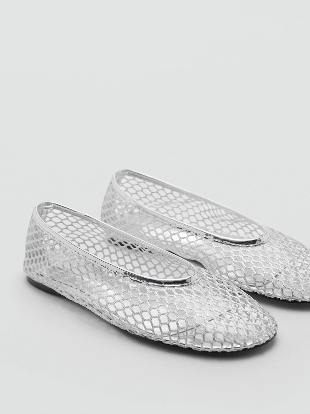 NWOT Mango Metallic Silver Mesh Ballet Flats